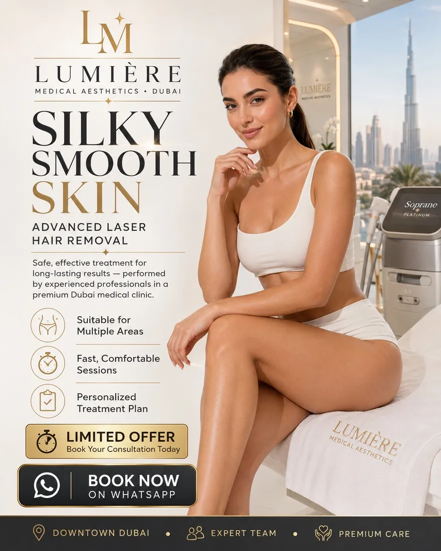 Laser hair removal campaign creative for a Dubai medical aesthetics clinic