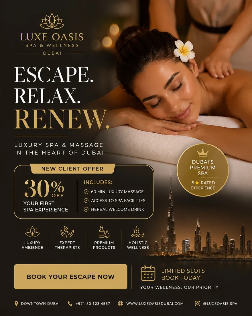 Spa and wellness campaign creative for a Dubai spa