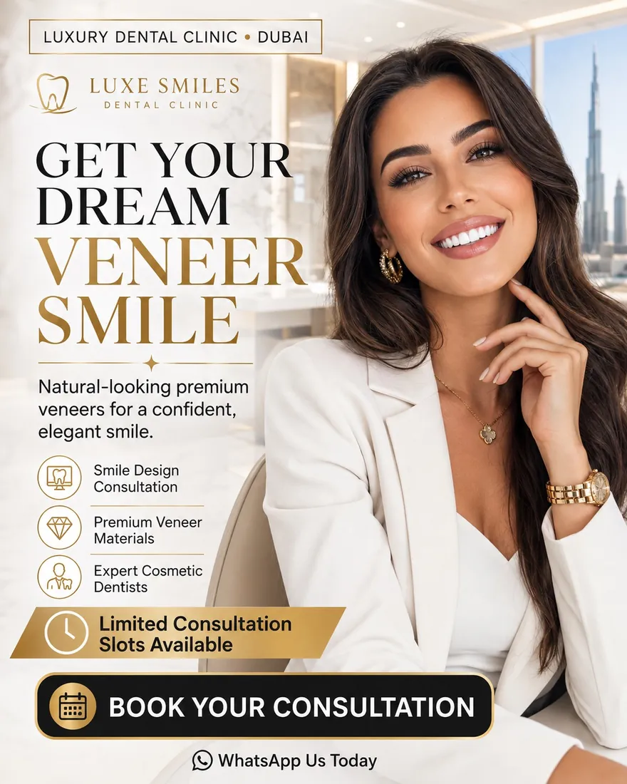 Dental veneer campaign creative for a Dubai dental clinic